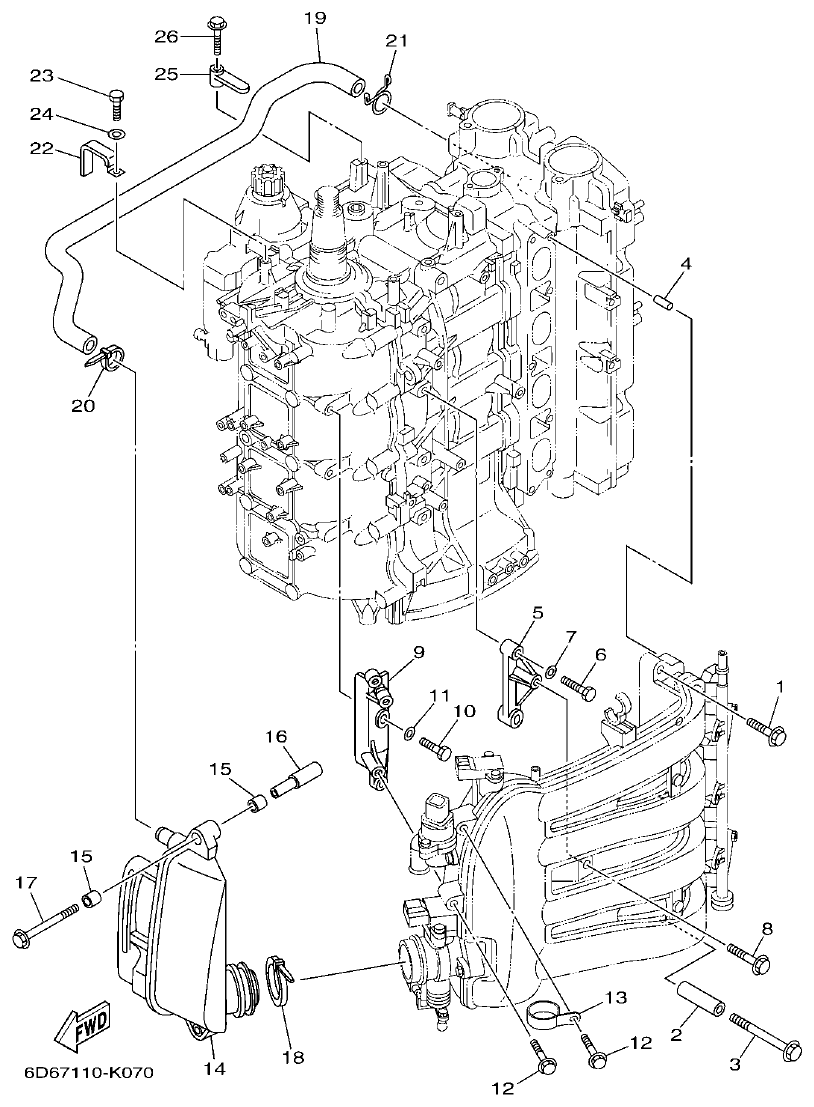 Yamaha F80BET, F100DET INTAKE 2 parts diagram